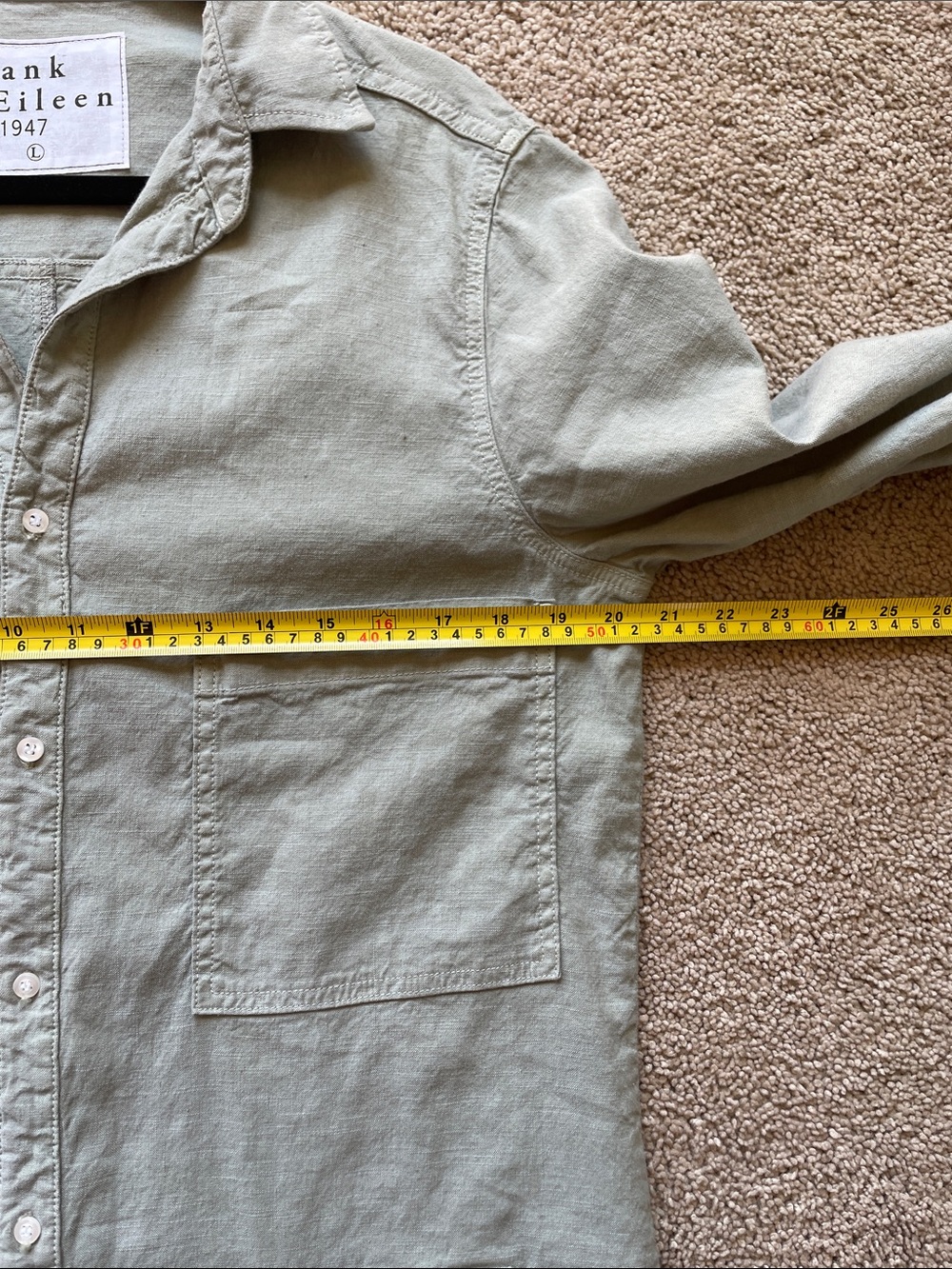 Frank & Eileen Northern Ireland Sage Green Utility Jumpsuit L Flax USA Boho - Picture 11 of 15